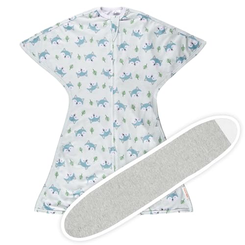 Image of SleepingBaby Zipadee-Zip Transition Swaddle (Happy Wolf, Small for 4-8 Months) and Snuggle Strap (Grey, One Size) - Wearable Baby Blanket and Accessory for Easy Diaper Changes - Polyester, Spandex