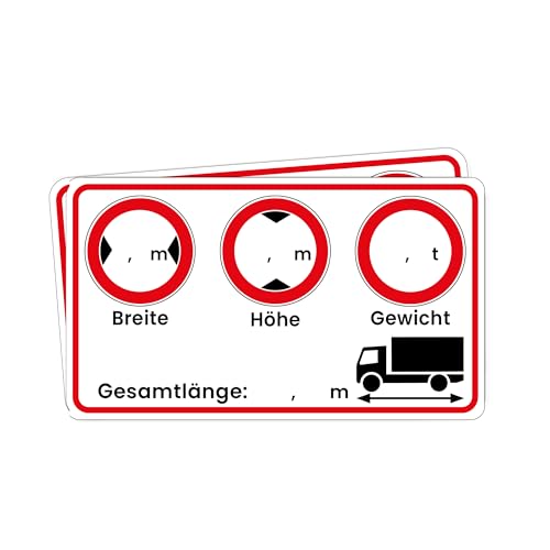 2x Hinweis Transporter Aufkleber und LKW Aufkleber – Länge x Breite x Höhe, Gewicht I 9,5 x 5,5 - Zubehör Auto, Transporter, Wohnmobil - Indoor Outdoor geeignet I Folienaukleber Selbstklebend