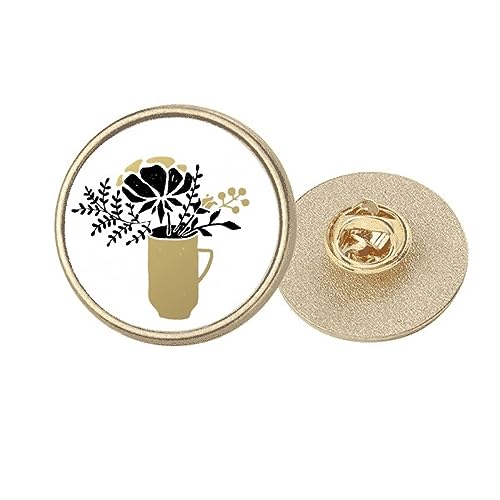 Broche ronde dorée vase de fleurs taille M en métal chic