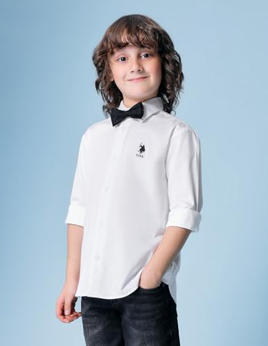 Image of Regular fit Solid Cotton Long Sleeves Casual Shirts (UKOESHT1522 White 6-7Y)