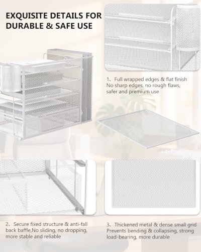Image of WALI Desk File Organizer, 5 Tier Desktop Paper Letter Tray Organizer with Drawer and 2 Pen Holders, Office Desk Accessories & Workspace Organizers for Office, Home Supplies(DO006DH-W), 1 Pack, White