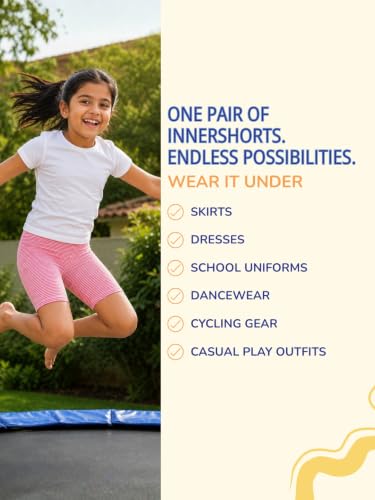 Image of mackly Girls Inner Shorts (Pack of 2) | 2-in-1 Seamless Panty Shorts with Gusset | Soft Breathable Base Layer for Dresses, Skirts