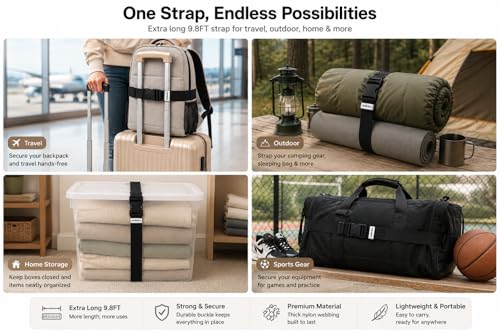 Image of Adjustable Luggage Straps, 9.8FT Suitcase Straps for Travel Bags, 2 Pack