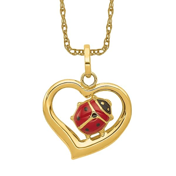 IceCarats 14K Solid Yellow Gold Ladybug Heart Necklace Love Pendant Charm2