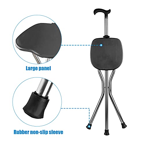 Image of Yayayo Hold 440 lbs Folding Canes with Seat Walking Stick Height Adjustment Cane Seat Capacity Frosted Handle with Magnetic Therapy Stone Crutches Stool