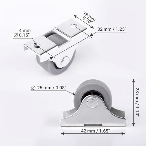(Packung mit 20 Stück) 25 mm Gummirollen-Set aus Kunststoff, drehbar, Doppelrollen, Metall mit Platte, für Möbel, Geräte & Ausrüstung, kleine Mini-Rollen