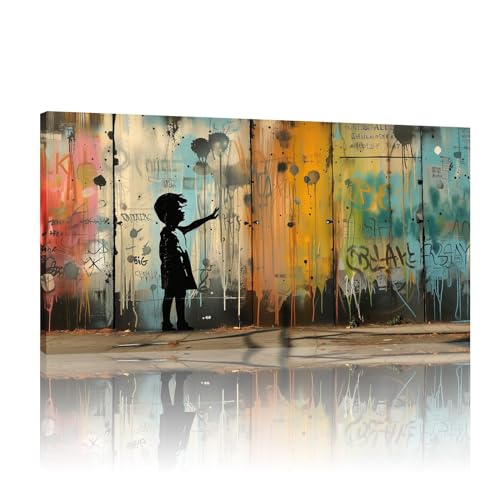 Art mural Banksy graffiti impression sur toile format panoramique 72x142cm