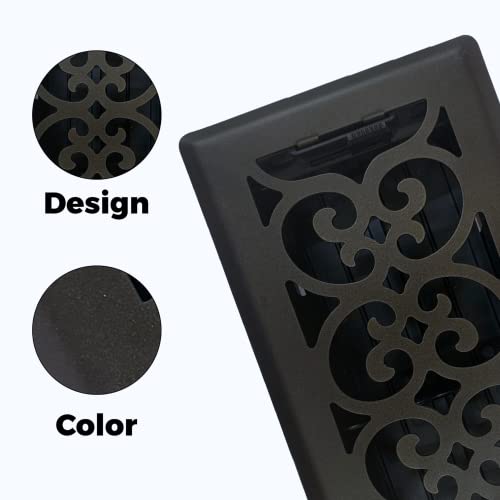 Sierra Grates 4" x 10" Victorian Design Steel Floor Register in Textured Black Finish - Vent Covers for Home Floor- Decorative Air Vent Covers- Floor Register 4” x 10” (Duct Opening) by Sierra Grates - Image 2