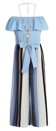 Image of iGirlDress Girls Wide Leg Off Shoulder Elegant High Waist Rompers Palazzo Pants Trousers Jumpsuits USA 4-14