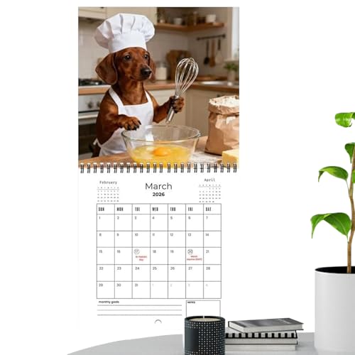 Kalender Dackel 2026 – Organisationswerkzeug 12 Monate | Praktischer Hängekalender, für Büro, Studium, Wohnzimmer, Schlafzimmer, Studenten, Lehrer, unabhängige Berater