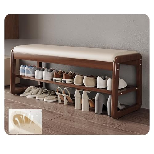 Banc d'entrée avec rangement à chaussures rustique ferme en bois et coussin C1 55cm