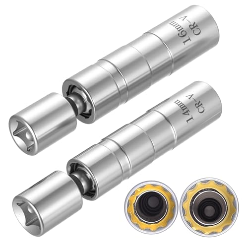 But the cow 2 PcsVaso Bujias 16mm 14mm Delgado, Vaso para Sacar bujias 14mm 16mm Magnética, Llave de Vaso Universal de 3/8 de Pulgada y 12 Puntas para extracción de bujías