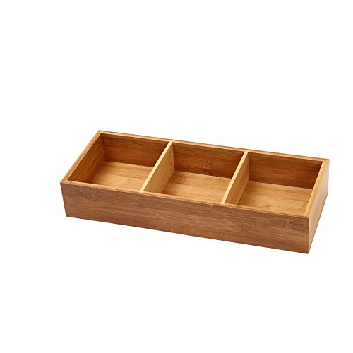 YBM HOME Pack of 18 3-Compartment Bamboo Drawer Organizer Box Multi-Use Storage for Junk Drawer, Office, Home, Kitchen, Bedroom, Children Room, Craft, Sewing, and Bathroom, 6x15x2.5 Inch