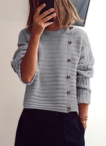 Image of PRETTYGARDEN Womens Sweaters Fall 2026 Casual Long Sleeve Crewneck Button Loose Winter Knit Pullover Sweater Tops