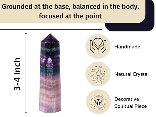 Image of Crystal Heaven Fluorite Crystal Tower Obelisk Point For Chakra, Healing And Balancing - Aaa Grade Original Certified Gemstone Agate For Reiki Meditation Yoga Spiritual (3-4 Inches)