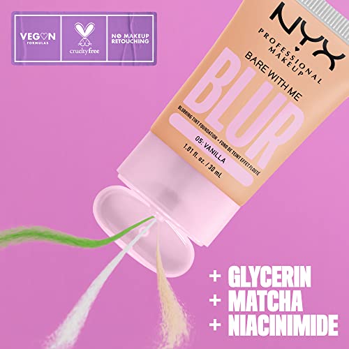 NYX Professional Makeup Fond de Teint Effet Flouté Bare With Me Blur Couvrance Moyenne Fini Naturel Niacinamide Matcha & Glycérine Hydratation Jusqu'A 12H Teinte : Vanilla 05 - vue 2