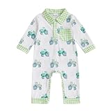 Infant Fall Outfit Newborn Baby Boy One Piece Clothes Polo Collar Farm Tractor Long Sleeve Romper Jumpsuit (Green, 9-12 Months)