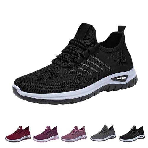 Wide Toe Box Shoes Women Men Lightweight Breathable Mesh Comfortable Arch Support Walking Shoes Non Slip Casual Fashion Soft Sole Outdoor Athletic Workout Sports Tennis Sneakers Summer Black