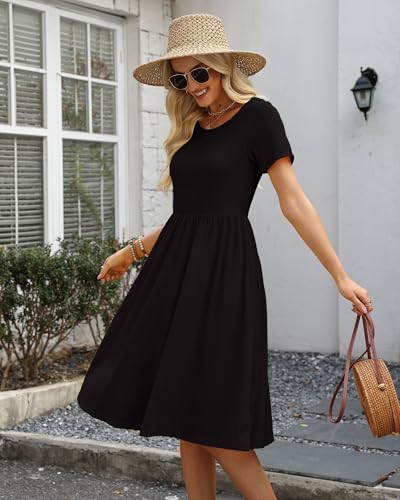 Image of COSSEN Women's 2026 Summer Midi Dress Crew Neck Short Sleeve