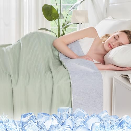 Qucover Kühlende Bettdecke Sommerdecke aus Baumwolle und Mikrofaser Dünne Kühlende Doppelbett Sommerbettdecken ohne bezug nutzbar Leichte&Weiche (Grün-Grau 150 * 200cm)