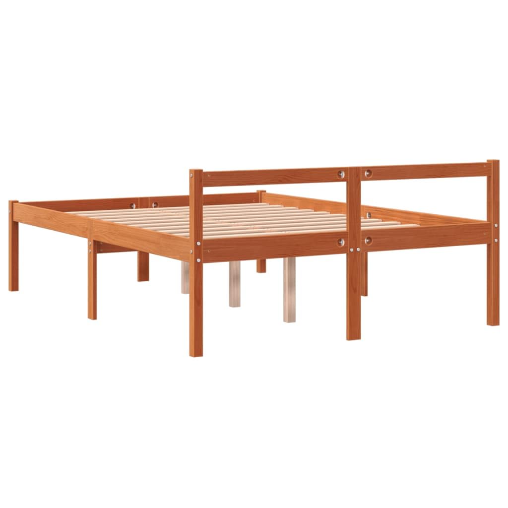Seniorenbett Wachsbraun aus massivem Kiefernholz 140x200 cm mit Lattenrost und Stauraum, Komfortables Kopfteil, schlafzimmerfreundlich, platzsparend und seniorengerecht