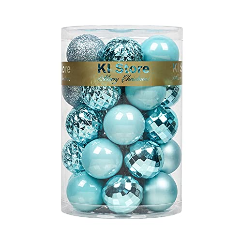 Baby Blue Christmas Baubles 34pcs Small Shatterproof Christmas Tree Decorations with Ornaments Hooks for Xmas Tree Decor Wreath Garland DIY Handcraft