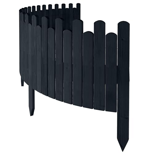 Bordure de Jardin en Bois Clôture d'Extérieur 200 cm x 40 cm Anthracite Barrières de Jardin Piquets d'ancrage Bordure de Gazon Palissade