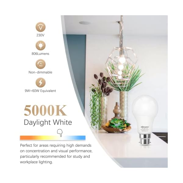 DiCUNO B22 LED Lampe 9W, ersetzt für 60W Glühlampe, 5000K Kaltweiß, 806LM, A60 LED Leuchtmittel in Kolbenform für… – Bild 3