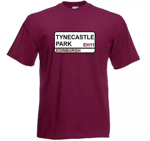 Image of Invicta Screen Printers Tynecastle Park Home of Hearts Street Sign Football Club Soccer T-Shirt Unisex Adult 100% Cotton Shirt Top (UK, Alpha, XL, Regular, Regular, Burgundy)