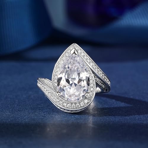 Jeulia 13.82 ct Pear Cut Moissanite Engagement Rings for Women, 925 Sterling Silver D Color VVS1 Diamond Halo Anniversary Wedding Promise Ring Band with Jewelry Gift Box3