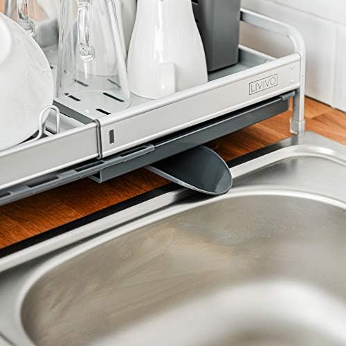 FiNeWaY Expandable Aluminium Dish Drainer Cutlery Dish Drying Rack w Drip Spout Drip  Utensils Cutlery Tidy Holder  For Kitchen Countertop Sink Plates Cups Glasses Tidy Organiser Caravan