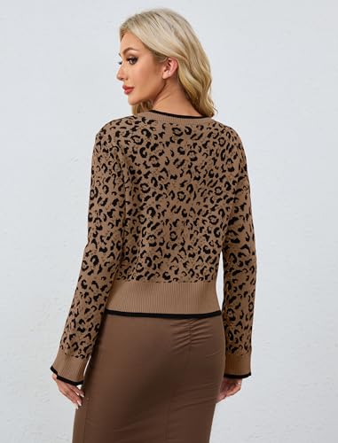 Ythomm Women Leopard Print Bow Tie Cardigan Sweaters Long Sleeve Crewneck Open Front Knit Cardigan Coats Casual Loose Outwear3