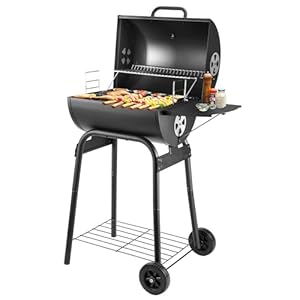Charcoal BBQ Grill Smoker with Side Shelves, Portable Barrel Barbecue Grill Outdoor with Temperature Gauge, Warming Rack, Stainless Steel Racks, and Air Vents for Camping and Garden