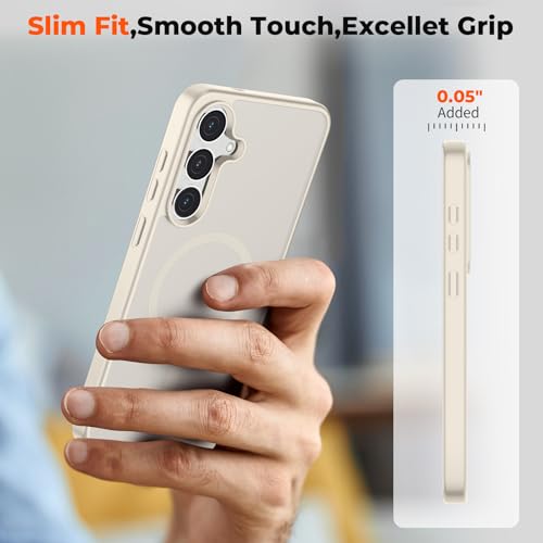 Image of SUPFINE Magnetic for Samsung Galaxy S25 FE Case with Screen Protector, (Built-in Magnets) (Military Grade Drop Protection) Slim Translucent Shockproof Phone Case,Stone