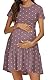 PrinStory Sommerkleid Damen Kurzarm Freizeitkleider Rundhals Strandkleid Loose A-Linie Kleid Hohe Taille Plisseekleid (Polka Dot Wein, M)