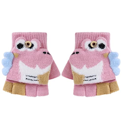Gants sans Doigts, 2 en 1 Moufle et Mitaine Tricotés, Gants Demi-Doigt d’Hiver Haut en Couleur pour Garçons et Filles 3-8 Ans Cover