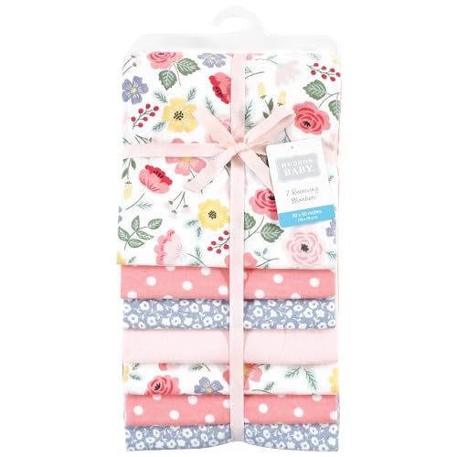 Image of Little Treasure Hudson Baby Cotton Poly Flannel Receiving Blankets Multipack, Pink Modern Botanical, 30x30 inches
