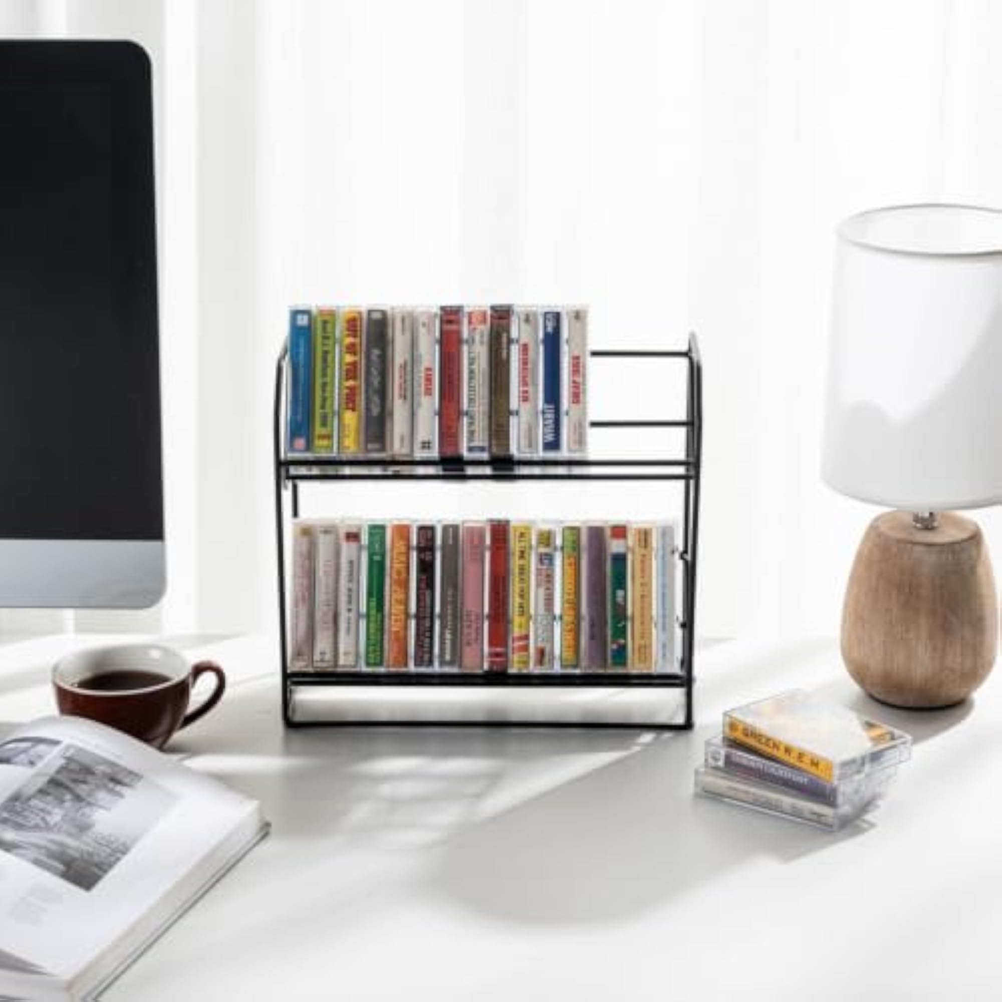 Stand Hub Classic Industrial Metal Wire Cassette Tape Storage Rack
