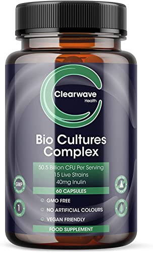 Bio Cultures Probiotics for Gut Health - 50.5 Billion CFU's -Lactobacillus Complex Probiotics | 15 Live Strains | 40mg Inulin (Prebiotic) Per Serving | 60 Vegan GMO-Free Capsules for Men Women