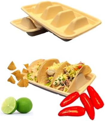 Disposable Taco Holder- 25 pack Biodegradable Taco Plate- Taco Kit, Taco Party Supplies,Taco Tray,Taco Boats, Taco Tuesday Kit, Tuesday lazy.