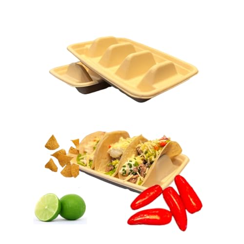 Disposable Taco Holder- 25 pack Biodegradable Taco Plate- Taco Kit, Taco Party Supplies,Taco Tray,Taco Boats, Taco Tuesday Kit, Tuesday lazy.