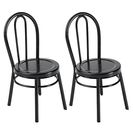 Hiawbon 2 Pcs Miniature Black Dinning Chair 1:12 Scale Mini Metal Chairs for DIY Dollhouse Kitchen Furniture Decoration