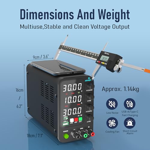 Image of Laboratory Power Supply, Jesverty Laboratory Power Supply DC Adjustable Power Supply (32V, 10A) with Intelligent Charging Mode, 20W USB and Type-C Fast Charge, Rotary Control, Output Switch, 4-Digit