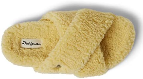 Dearfoams Women's Maddy Teddy Crossband Molded Footbed Slide Slipper, Sunshine, Medium | Image 4