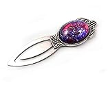 Synthetic Color Changing Czech Glass Mexican Fire Opal Dragons Breath Bookmark - Red Blue Amulet in Bronze or Silver Finish