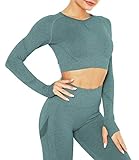 ➺「Fitness crop top deporte de mujer」Te ayuda a convertirte en el centro de atención este top deportivo de manga larga con cuello redondo. /El corte es para un ajuste ceñido, los orificios para los pulgares están disponibles para mantener las mangas en su lugar. /Luzca y siéntase en su mejor momento en el gimnasio con un corte elegante y un ajuste que mejora la forma combinado con un ajuste ceñido al cuerpo y telas de apoyo.