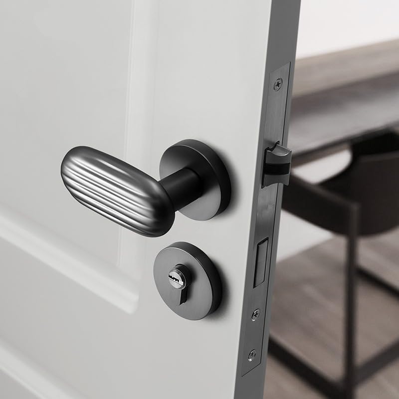 Locks Indoor Bedroom Bathroom Silent Door Lock Modern Simple Room Door Lock Gray Black Magnetic Split Lock(Magnetic Silent Lock Body)