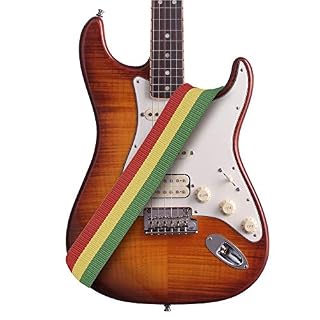Amumu Jacquard ruban tissé Sangle de guitare avec extrémités en cuir de qualité supérieure, Bleu et blanc Reggae - Les Beatles, Paul McCartney, John Lennon, RIngo Starr, George Harrison