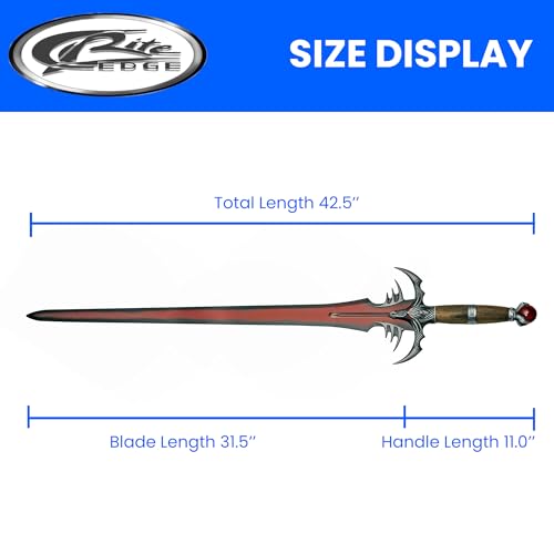 Szco 42.5\" Dragonborn Fantasy Sword – Red & Black Decorative Blade with Wooden Handle & Wall Plaque – Collectible Display Sword for Cosplay, Wall Mount, Medieval Decor, and Gifts