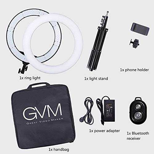 GVM 18inch Luce ad Anello LED con Stativo Treppiede, 18 Pollice 55W Dimmerabile Selfie Ring Light, anello di luce con ricevitore Bluetooth per Trucco Fotografia Youtube Tik Tok Video